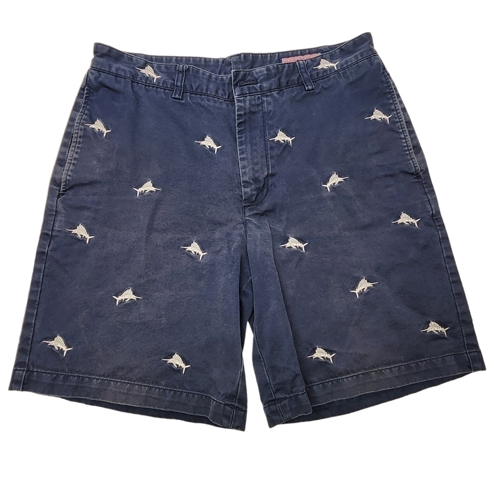 Vineyard Vines Club Shorts Navy Blue White Marlin Embroidered, Size 33